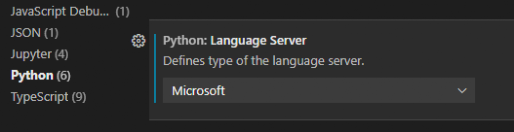 Language ServerをMicrosoftに設定